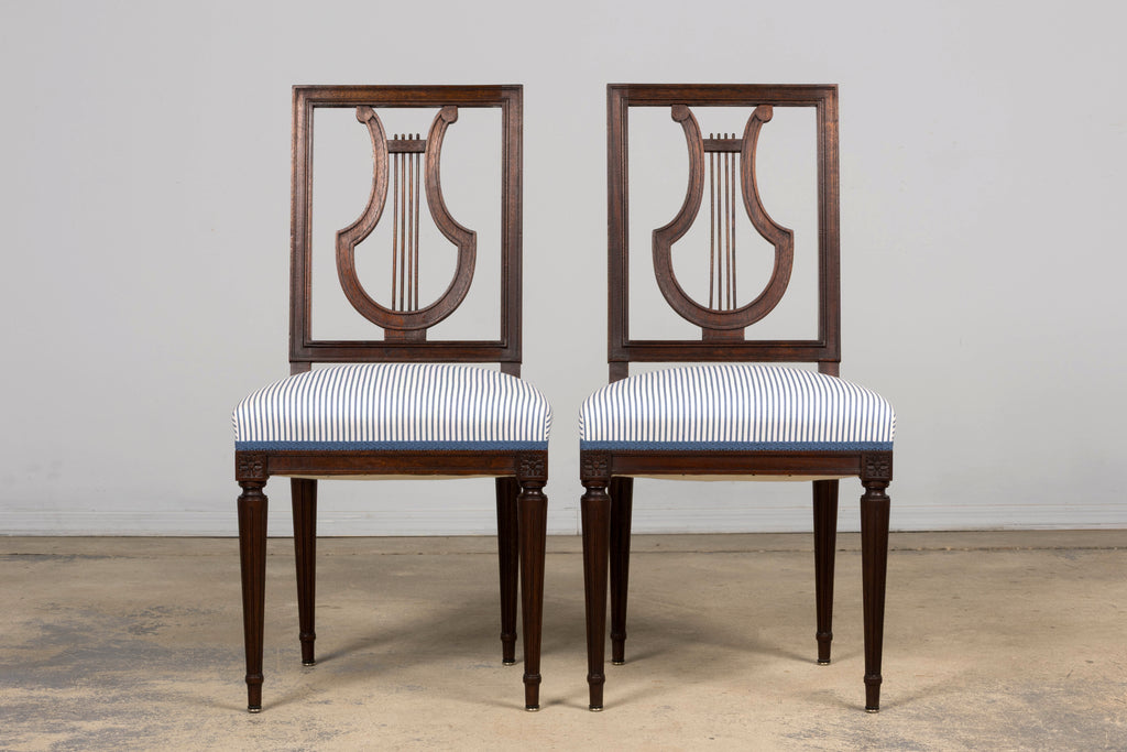 Set of 8 Early 20th Century French Louis XVI Style Mahogany Lyre Back Dining Chairs