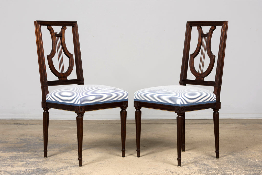 Set of 8 Early 20th Century French Louis XVI Style Mahogany Lyre Back Dining Chairs
