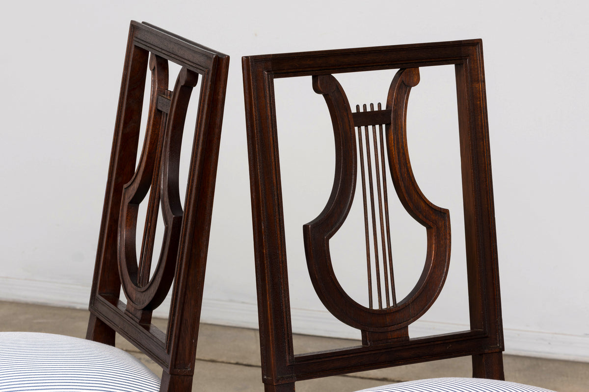 Set of 8 Early 20th Century French Louis XVI Style Mahogany Lyre Back Dining Chairs