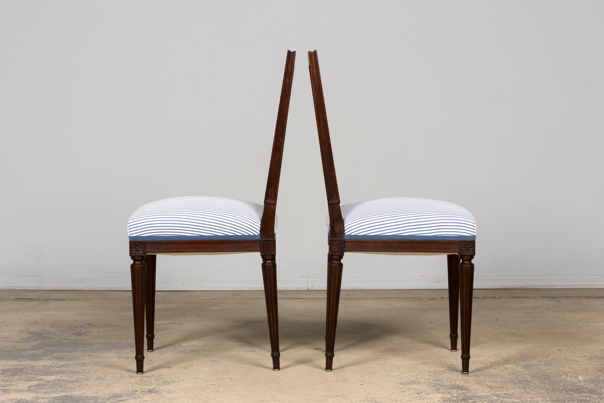 Set of 8 Early 20th Century French Louis XVI Style Mahogany Lyre Back Dining Chairs