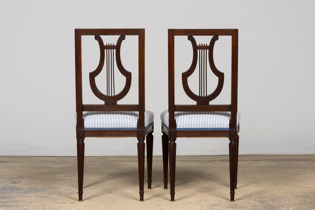 Set of 8 Early 20th Century French Louis XVI Style Mahogany Lyre Back Dining Chairs