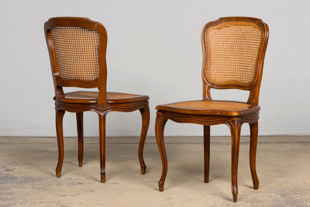 Set of 8 Early 20th Century French Louis XV Style Walnut Cane Dining Chairs