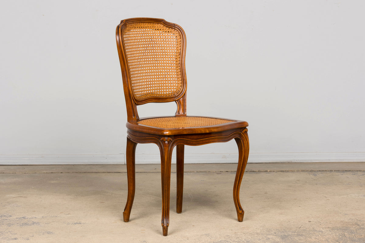 Set of 8 Early 20th Century French Louis XV Style Walnut Cane Dining Chairs