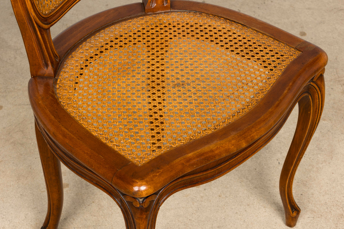Set of 8 Early 20th Century French Louis XV Style Walnut Cane Dining Chairs