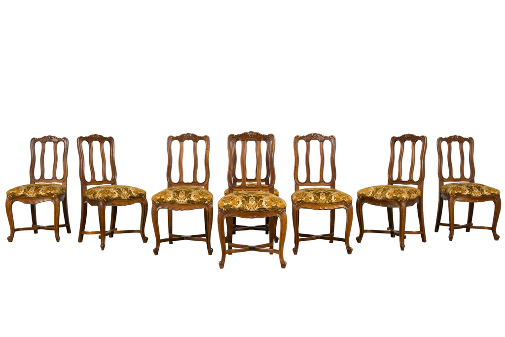 Set of 8 Early 20th Century French Louis XV Style Walnut Dining Chairs