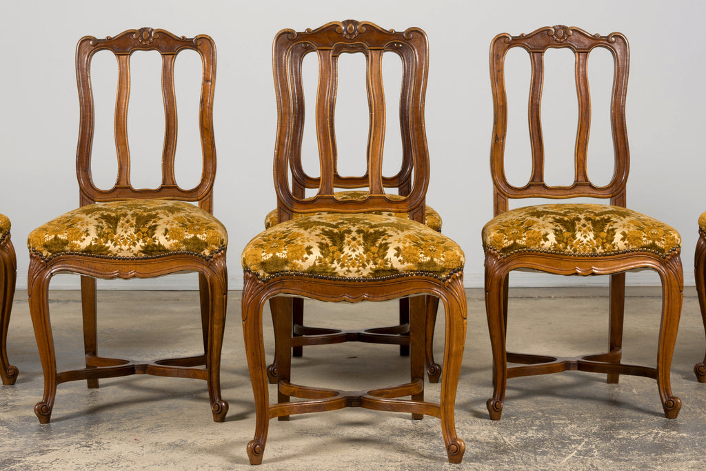 Set of 8 Early 20th Century French Louis XV Style Walnut Dining Chairs