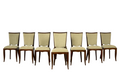 Set of 8 French Art Deco Walnut Dining Chairs in Sprout Green Velvet, 1930s