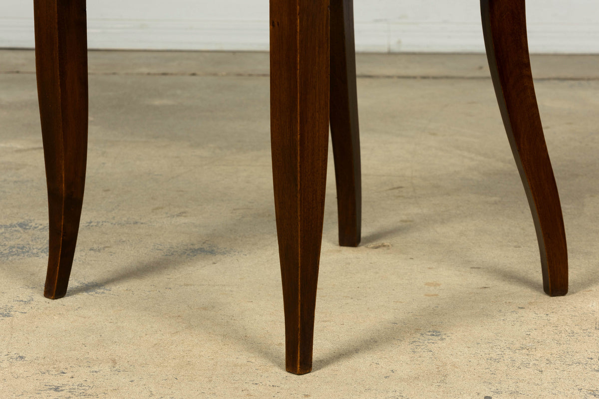 Set of 8 French Art Deco Walnut Dining Chairs in Sprout Green Velvet, 1930s