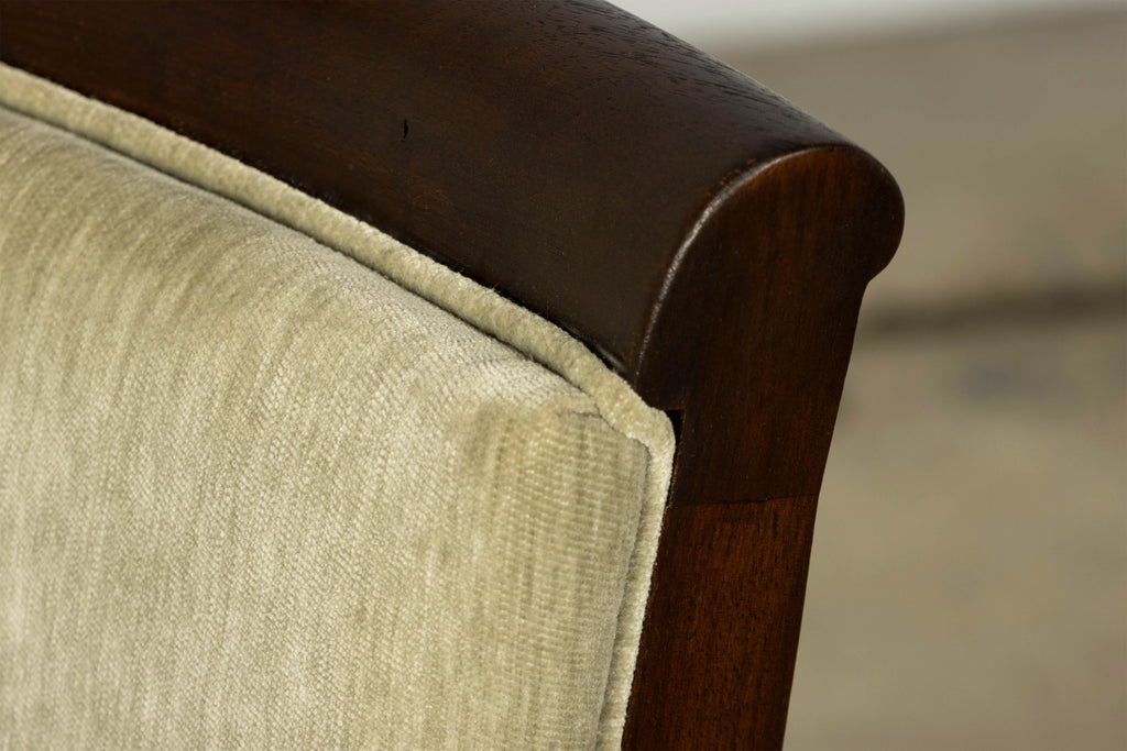 Set of 8 French Art Deco Walnut Dining Chairs in Sprout Green Velvet, 1930s