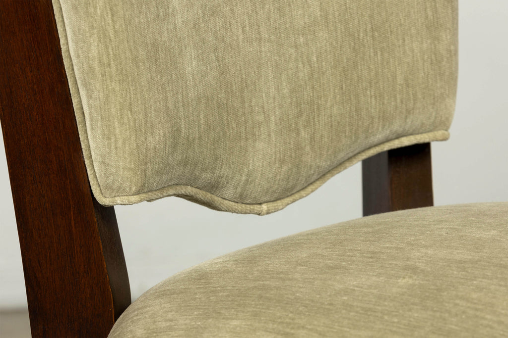 Set of 8 French Art Deco Walnut Dining Chairs in Sprout Green Velvet, 1930s