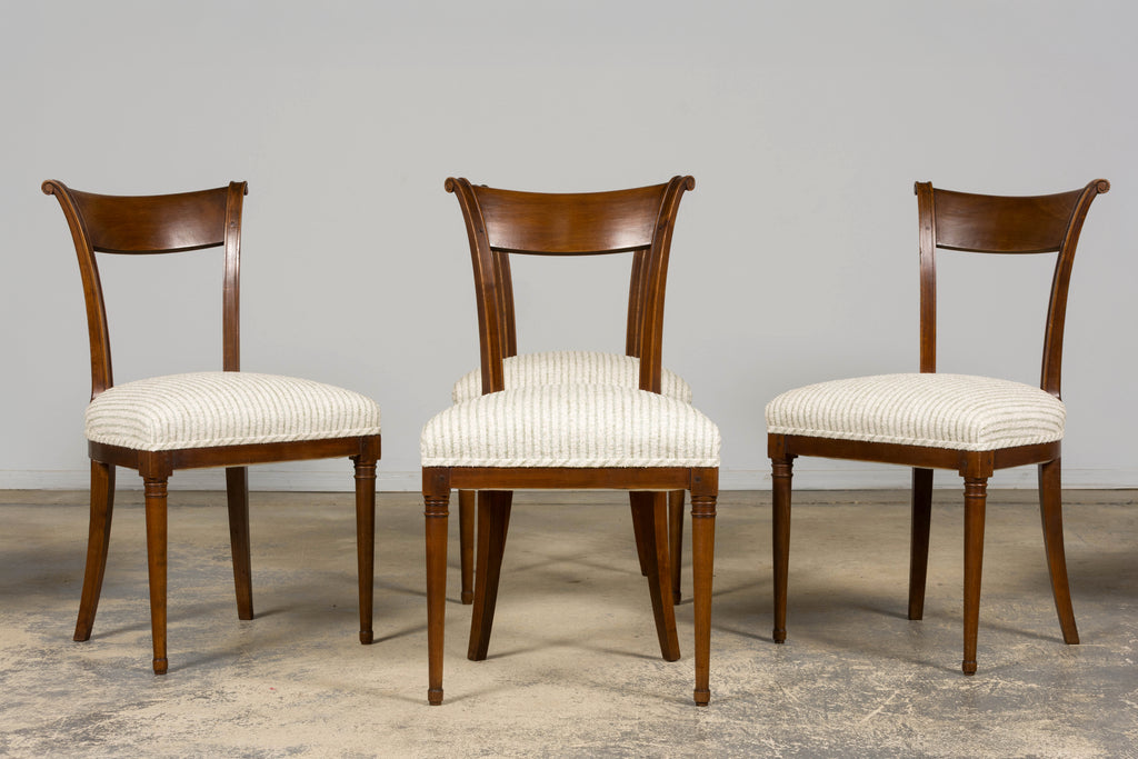 Set of 8 French Directoire Walnut Dining Chairs, Early 19th Century
