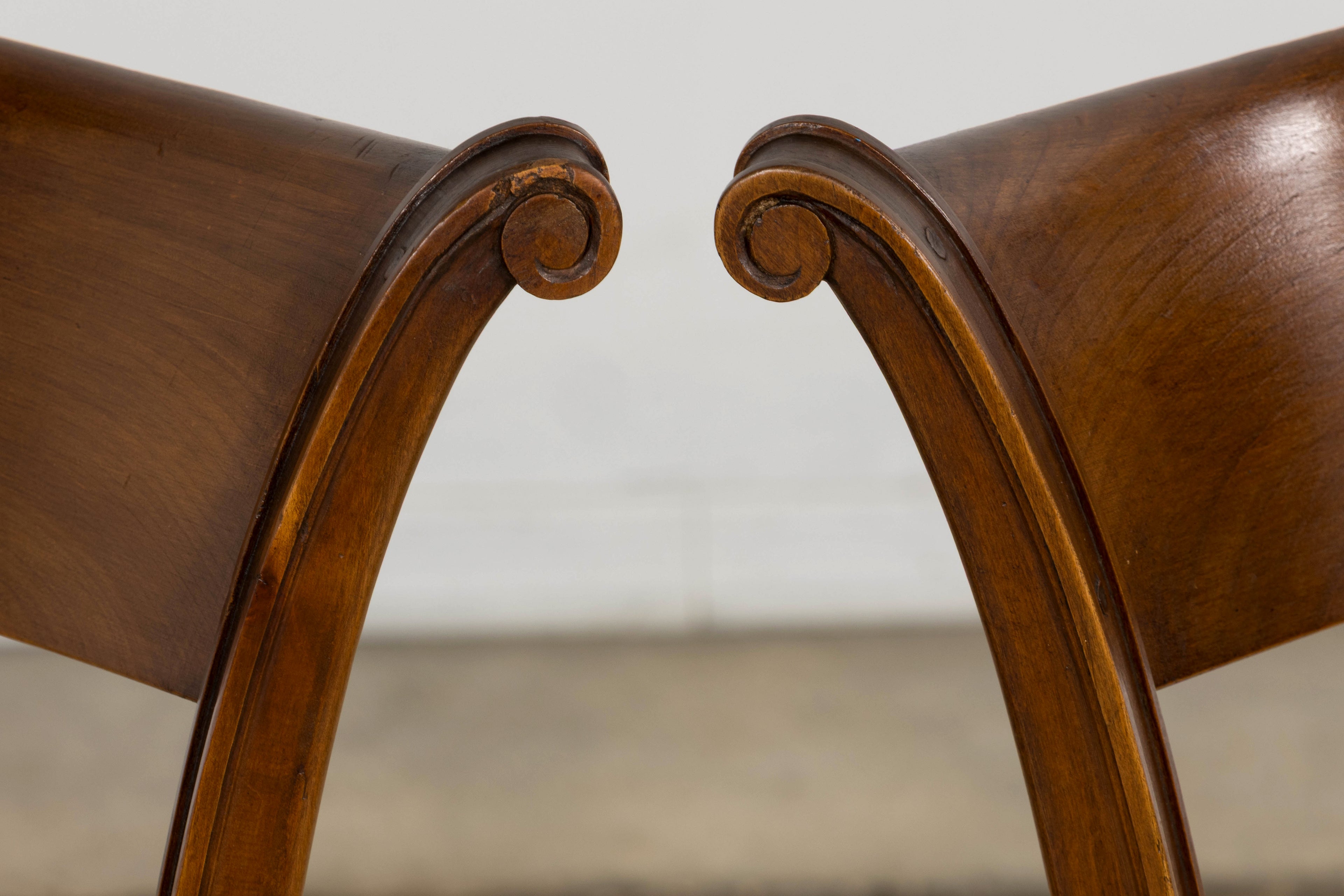 Set of 8 French Directoire Walnut Dining Chairs, Early 19th Century