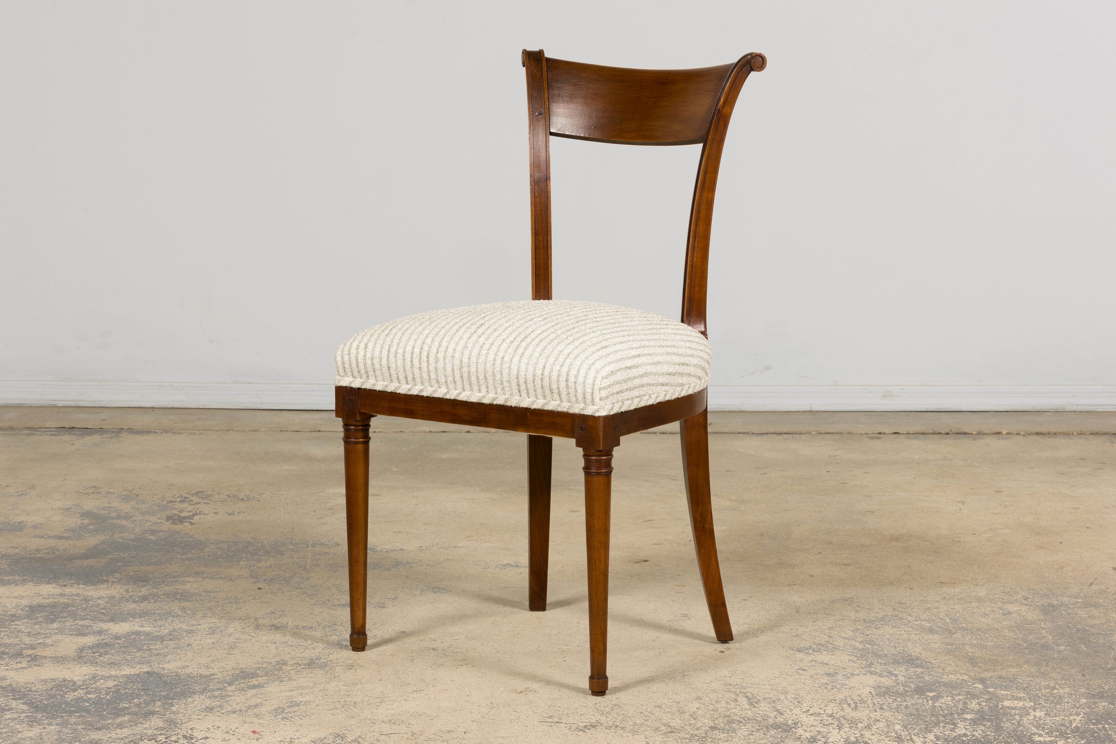 Set of 8 French Directoire Walnut Dining Chairs, Early 19th Century