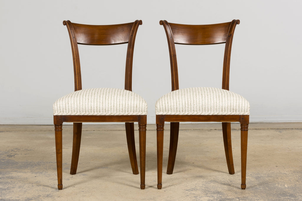 Set of 8 French Directoire Walnut Dining Chairs, Early 19th Century