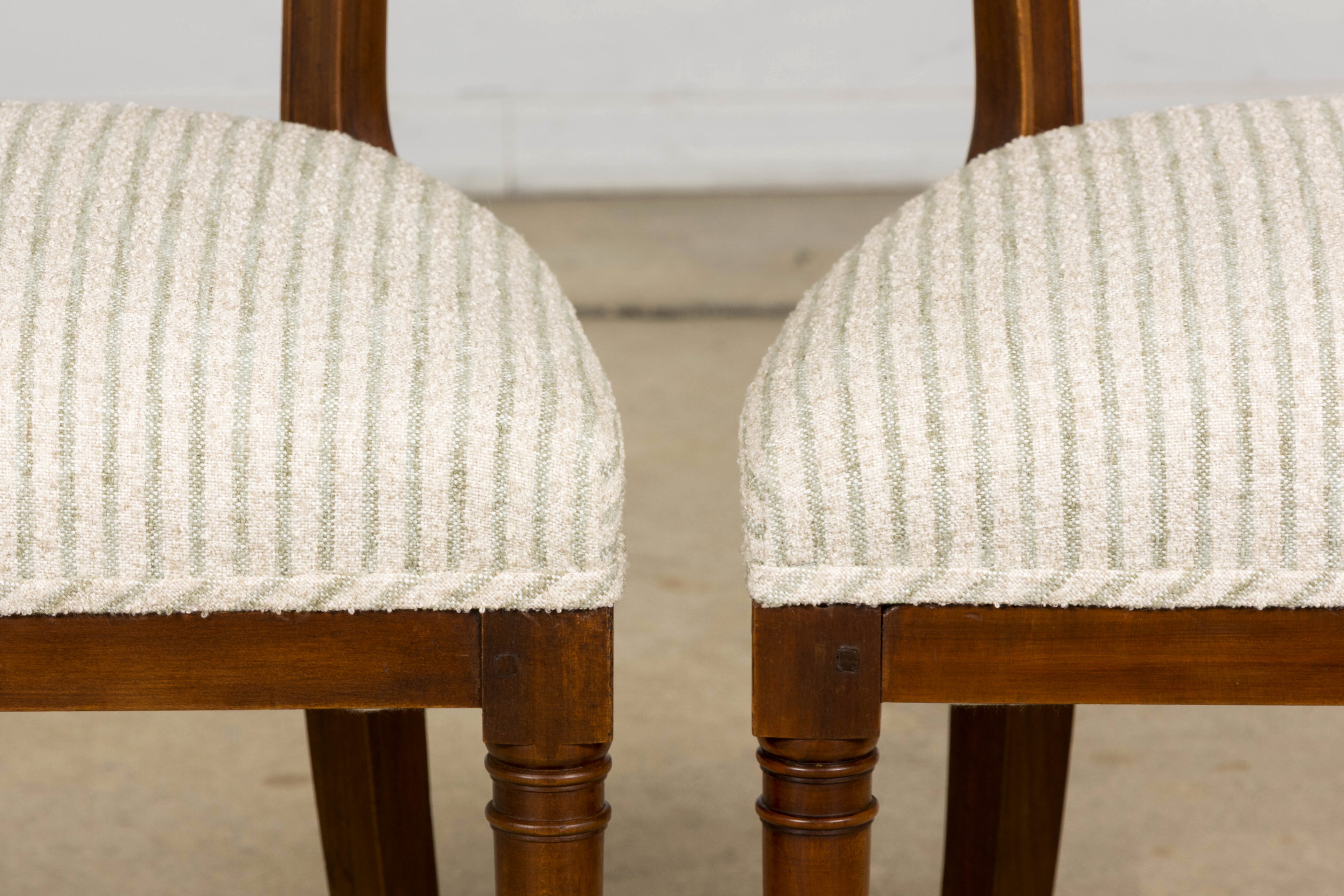 Set of 8 French Directoire Walnut Dining Chairs, Early 19th Century