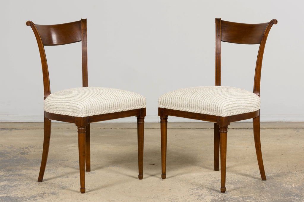 Set of 8 French Directoire Walnut Dining Chairs, Early 19th Century