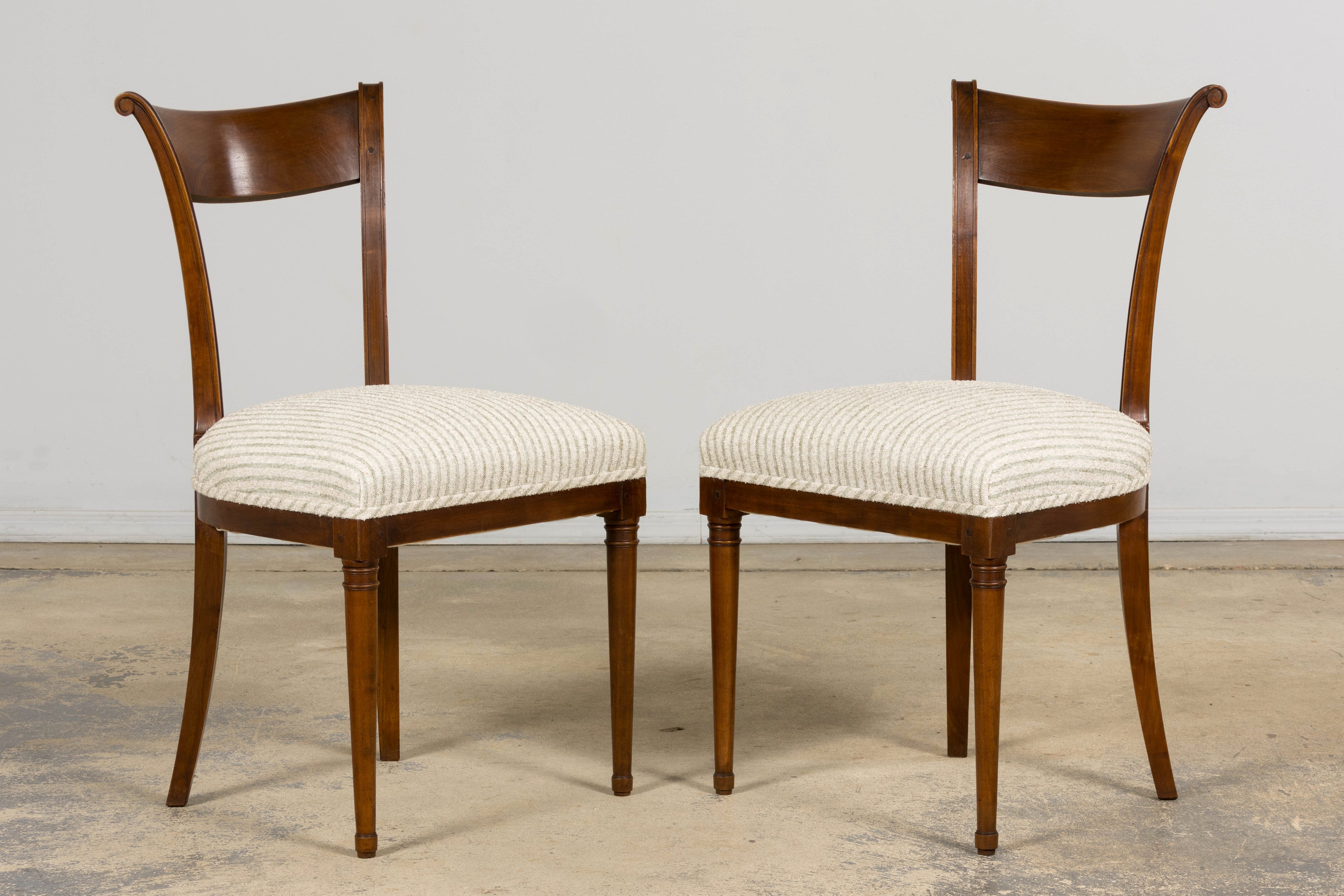 Set of 8 French Directoire Walnut Dining Chairs, Early 19th Century