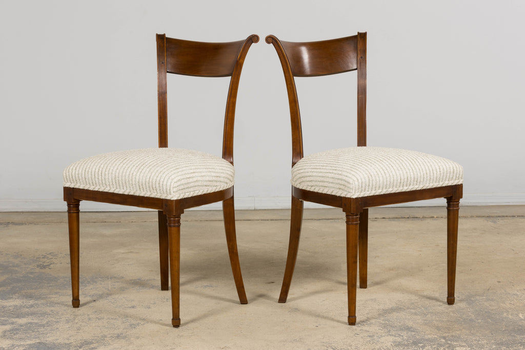 Set of 8 French Directoire Walnut Dining Chairs, Early 19th Century