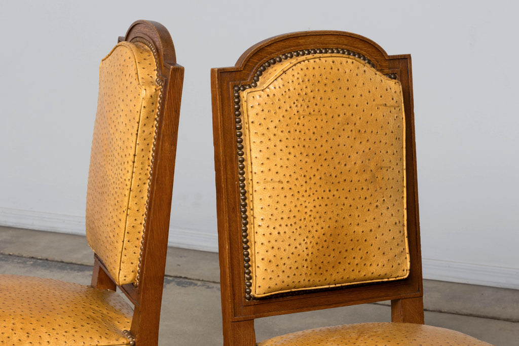 Set of 8 Late 19th Century French Napoleon III Oak Dining Chairs in Ostrich-Embossed Leather