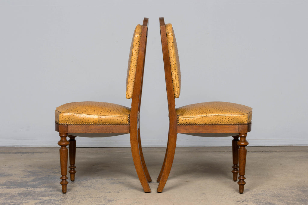 Set of 8 Late 19th Century French Napoleon III Oak Dining Chairs in Ostrich-Embossed Leather