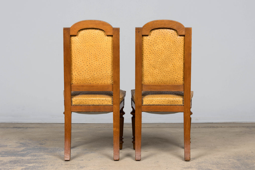 Set of 8 Late 19th Century French Napoleon III Oak Dining Chairs in Ostrich-Embossed Leather