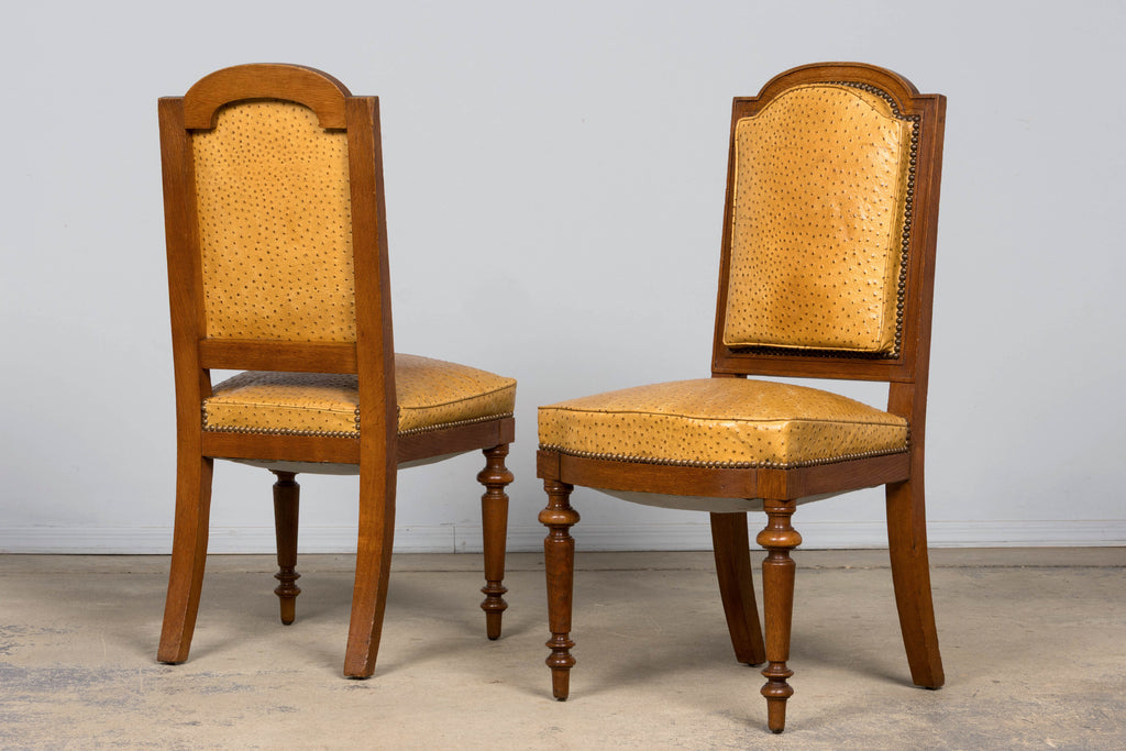 Set of 8 Late 19th Century French Napoleon III Oak Dining Chairs in Ostrich-Embossed Leather