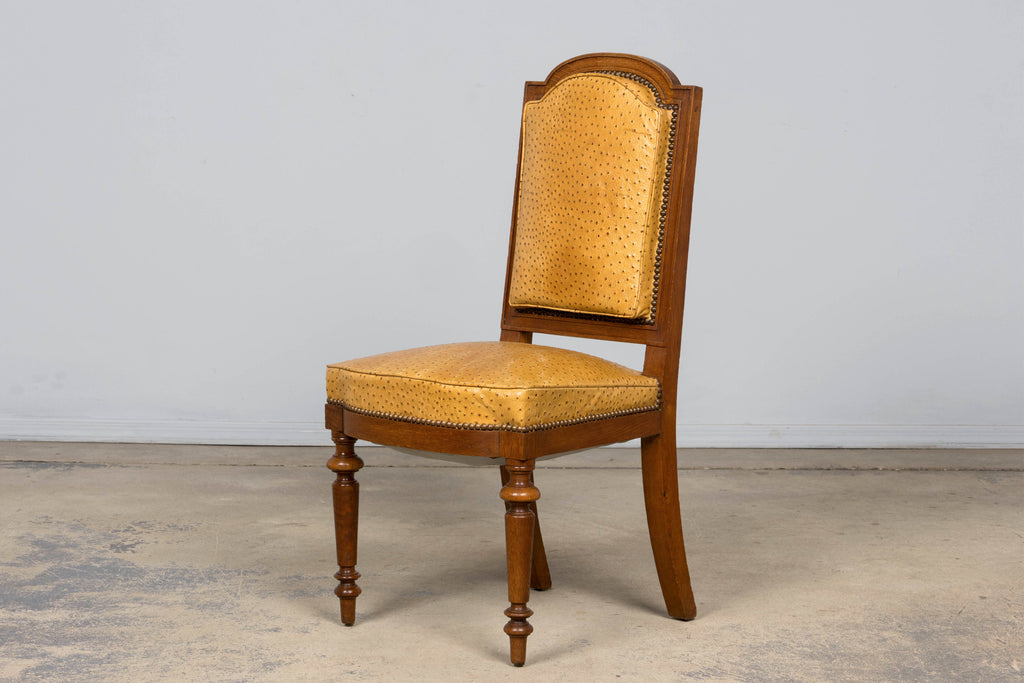 Set of 8 Late 19th Century French Napoleon III Oak Dining Chairs in Ostrich-Embossed Leather