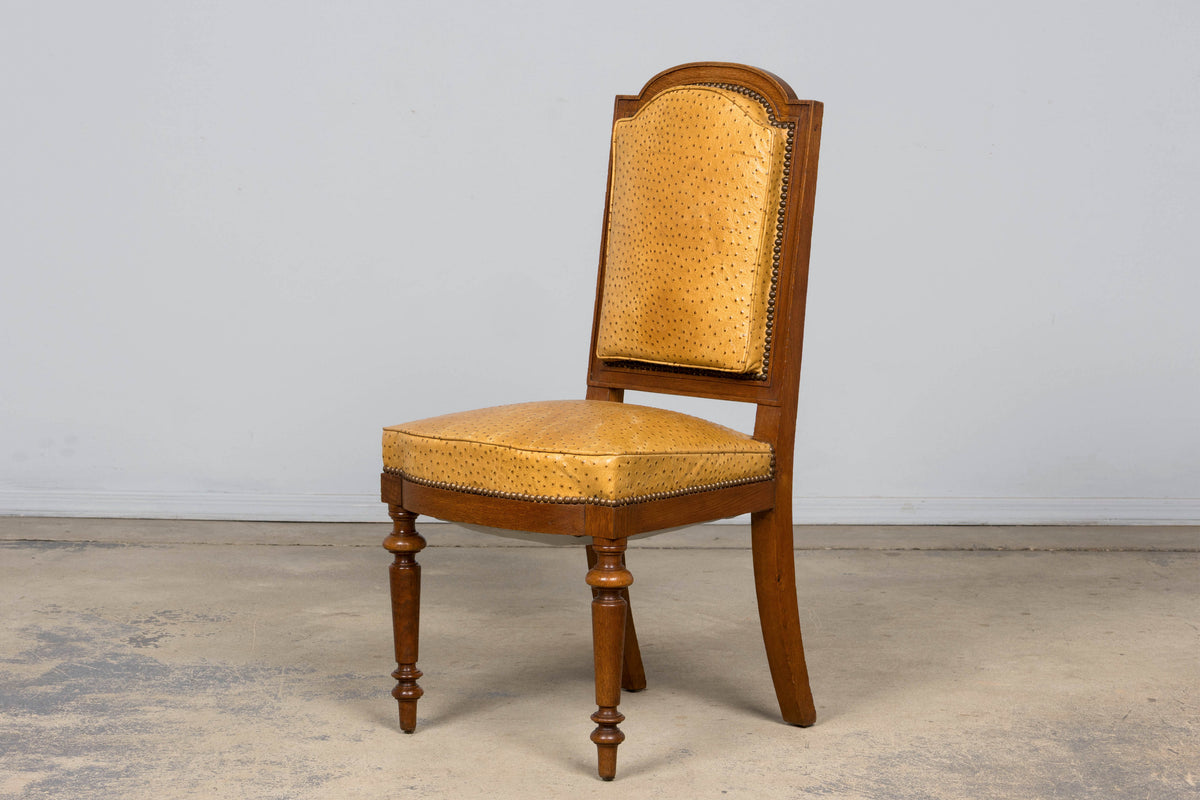 Set of 8 Late 19th Century French Napoleon III Oak Dining Chairs in Ostrich-Embossed Leather