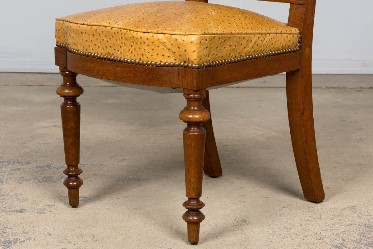 Set of 8 Late 19th Century French Napoleon III Oak Dining Chairs in Ostrich-Embossed Leather
