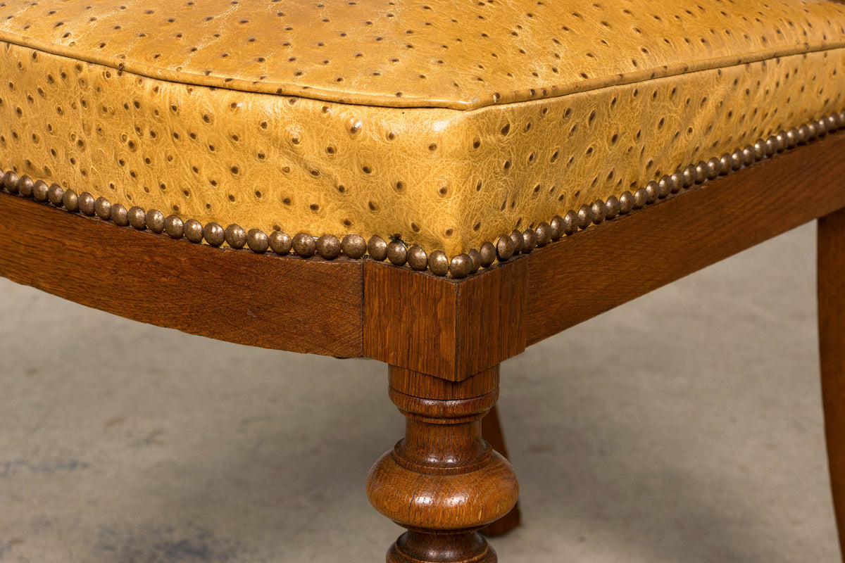 Set of 8 Late 19th Century French Napoleon III Oak Dining Chairs in Ostrich-Embossed Leather