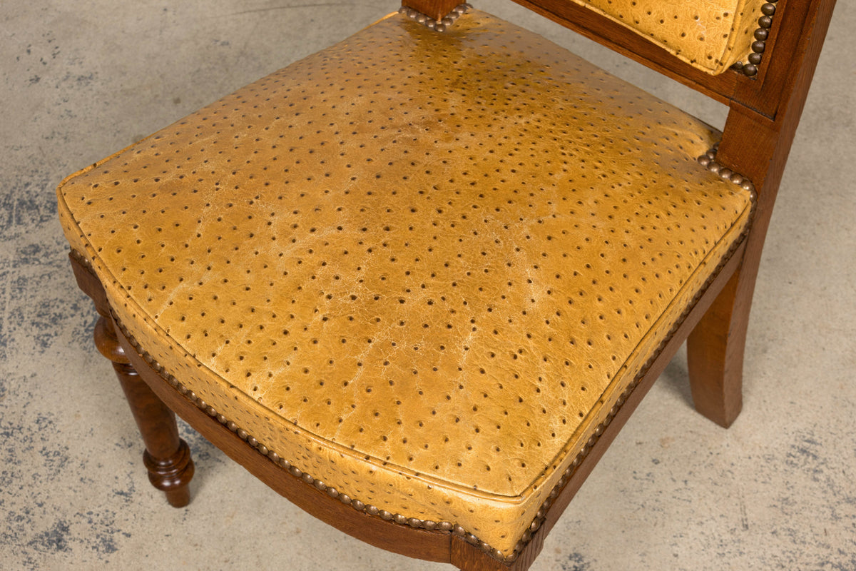 Set of 8 Late 19th Century French Napoleon III Oak Dining Chairs in Ostrich-Embossed Leather