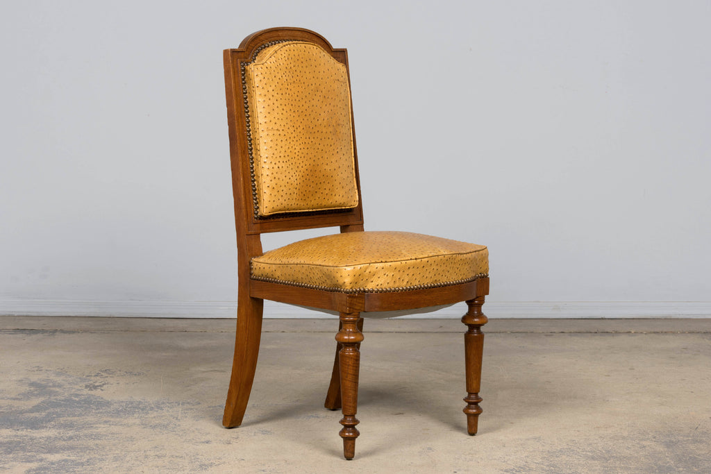 Set of 8 Late 19th Century French Napoleon III Oak Dining Chairs in Ostrich-Embossed Leather