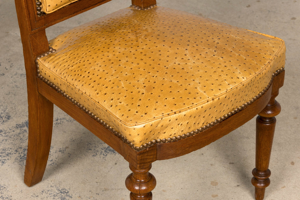 Set of 8 Late 19th Century French Napoleon III Oak Dining Chairs in Ostrich-Embossed Leather