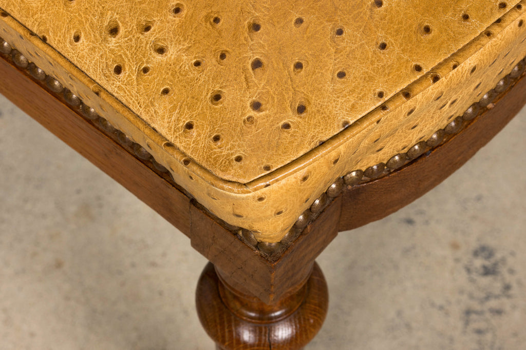 Set of 8 Late 19th Century French Napoleon III Oak Dining Chairs in Ostrich-Embossed Leather