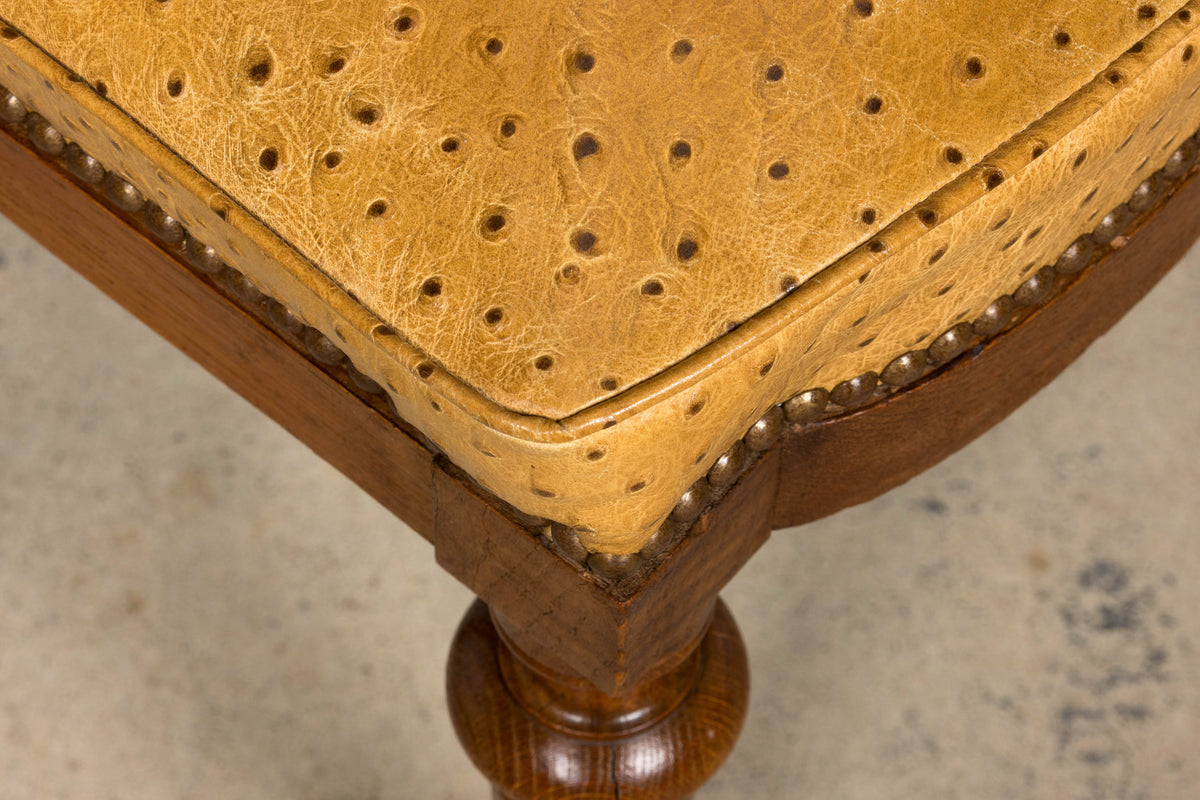Set of 8 Late 19th Century French Napoleon III Oak Dining Chairs in Ostrich-Embossed Leather