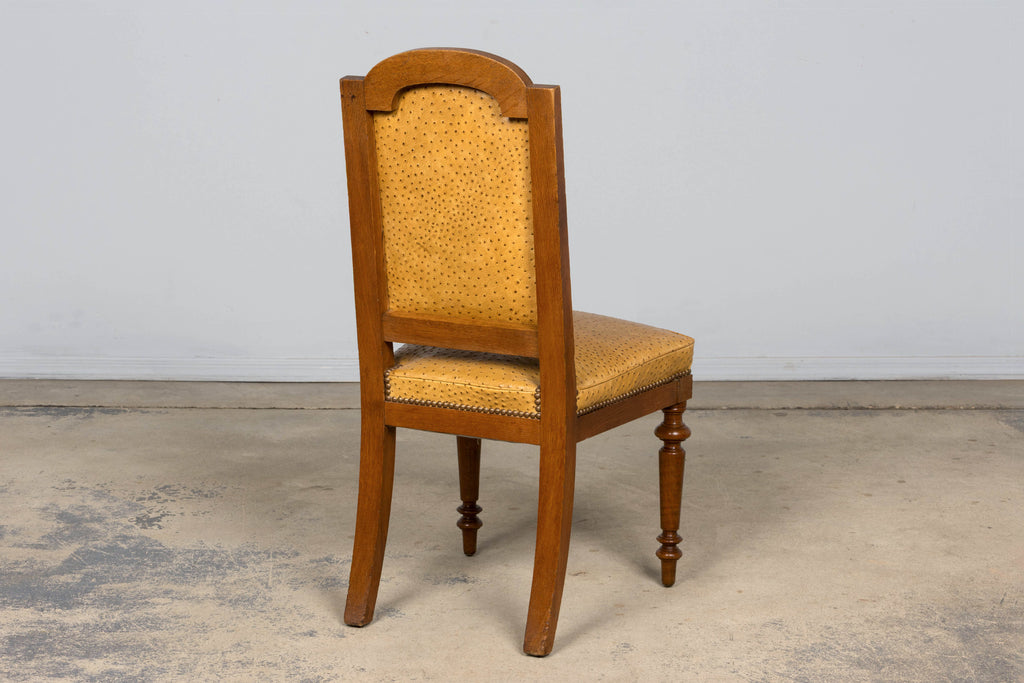 Set of 8 Late 19th Century French Napoleon III Oak Dining Chairs in Ostrich-Embossed Leather