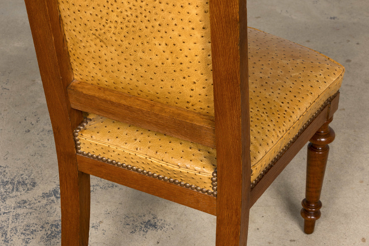 Set of 8 Late 19th Century French Napoleon III Oak Dining Chairs in Ostrich-Embossed Leather