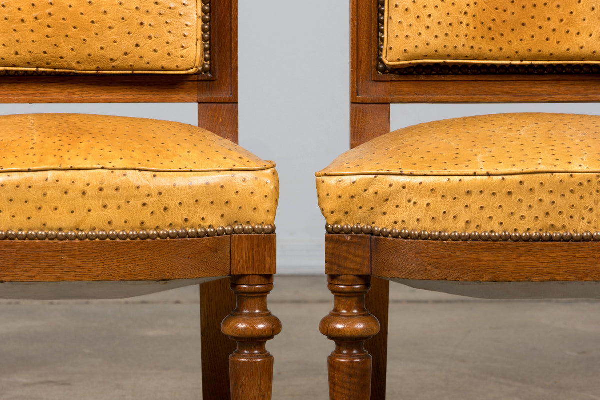 Set of 8 Late 19th Century French Napoleon III Oak Dining Chairs in Ostrich-Embossed Leather