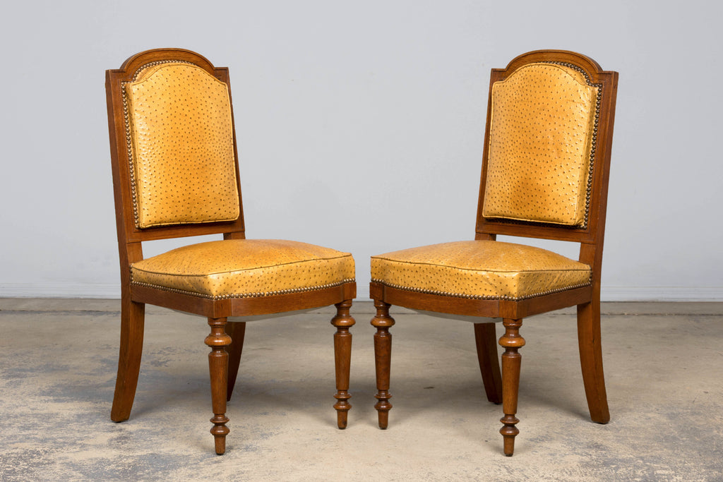 Set of 8 Late 19th Century French Napoleon III Oak Dining Chairs in Ostrich-Embossed Leather