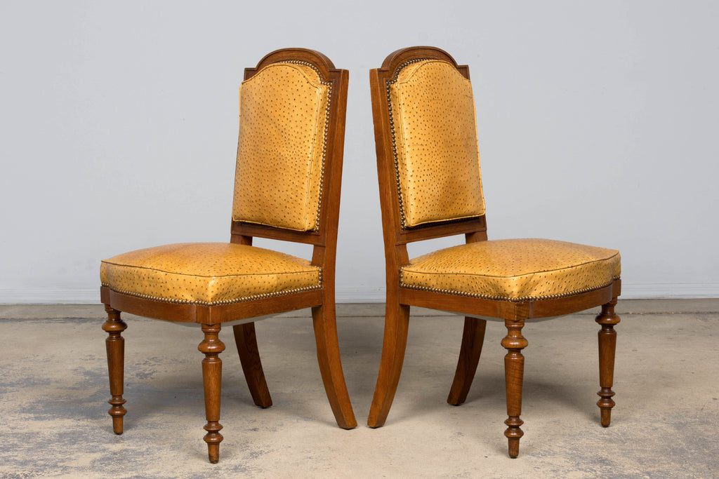 Set of 8 Late 19th Century French Napoleon III Oak Dining Chairs in Ostrich-Embossed Leather