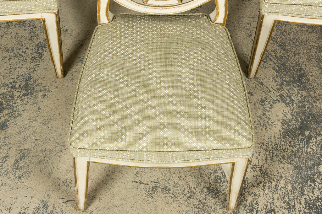 Set of 8 Late 19th Century Gustavian Style Chairs in Olive Green Floral Fabric