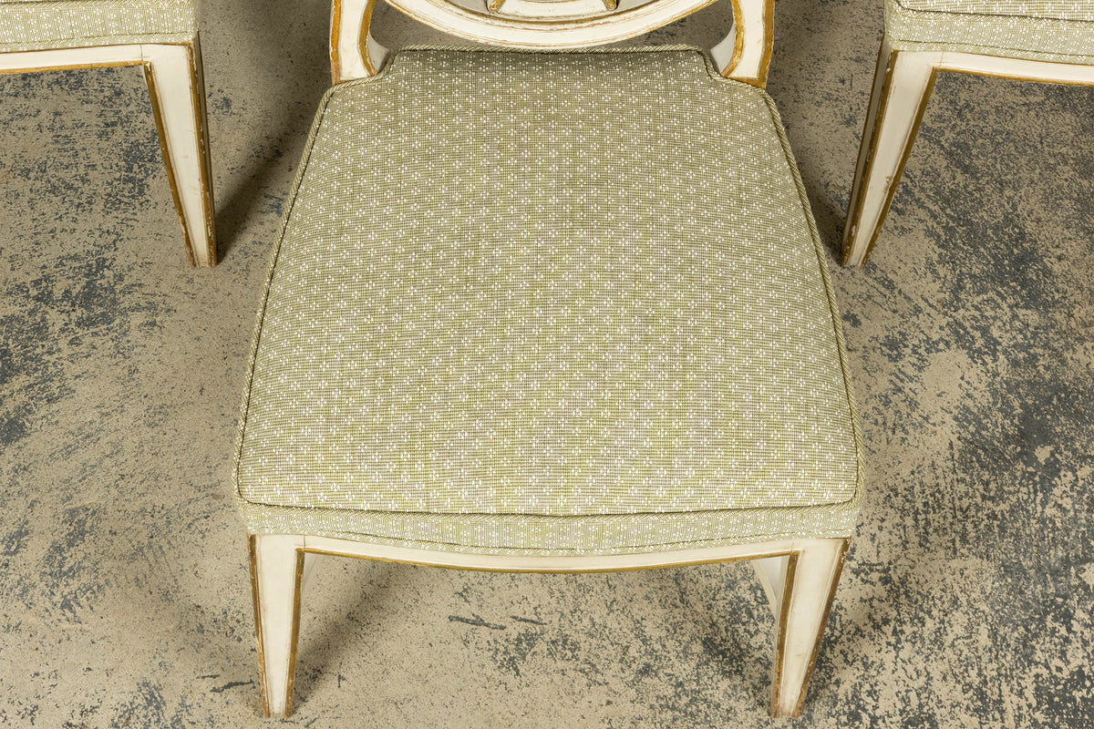 Set of 8 Late 19th Century Gustavian Style Chairs in Olive Green Floral Fabric