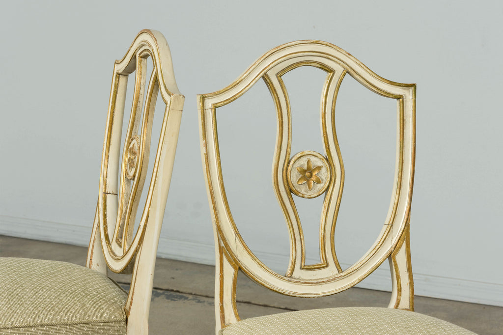 Set of 8 Late 19th Century Gustavian Style Chairs in Olive Green Floral Fabric