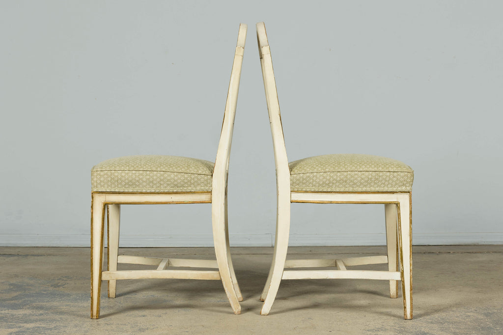 Set of 8 Late 19th Century Gustavian Style Chairs in Olive Green Floral Fabric