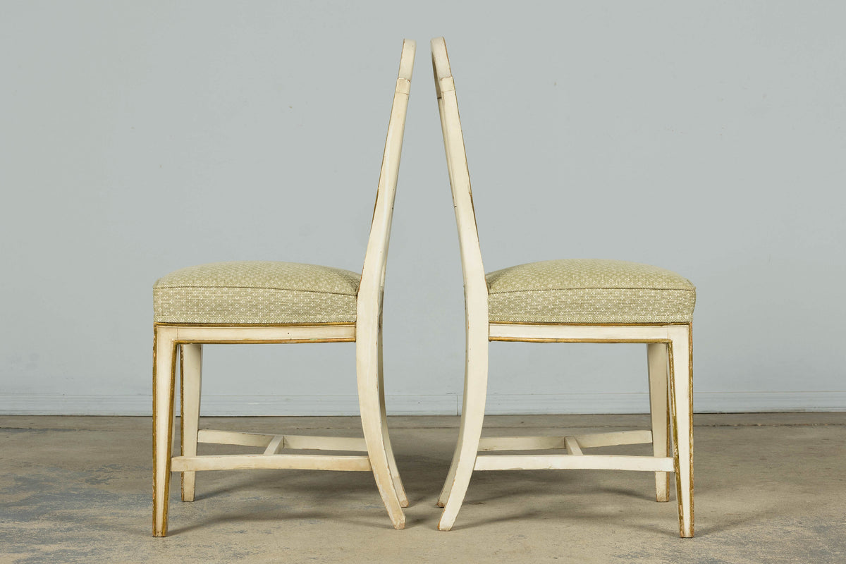 Set of 8 Late 19th Century Gustavian Style Chairs in Olive Green Floral Fabric