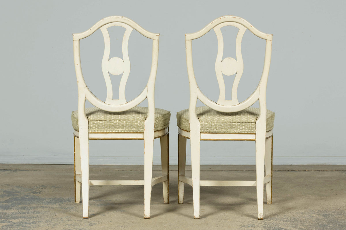 Set of 8 Late 19th Century Gustavian Style Chairs in Olive Green Floral Fabric