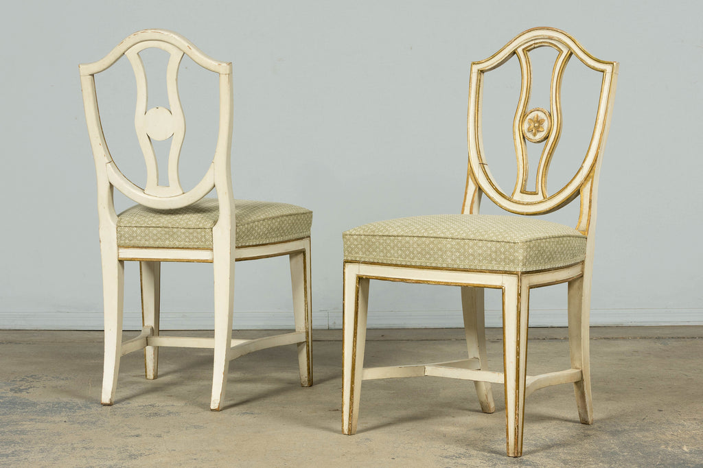 Set of 8 Late 19th Century Gustavian Style Chairs in Olive Green Floral Fabric