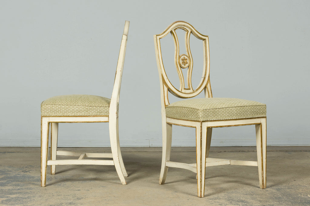 Set of 8 Late 19th Century Gustavian Style Chairs in Olive Green Floral Fabric