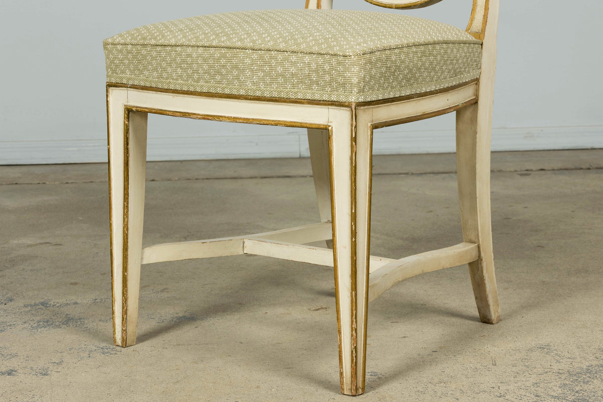 Set of 8 Late 19th Century Gustavian Style Chairs in Olive Green Floral Fabric