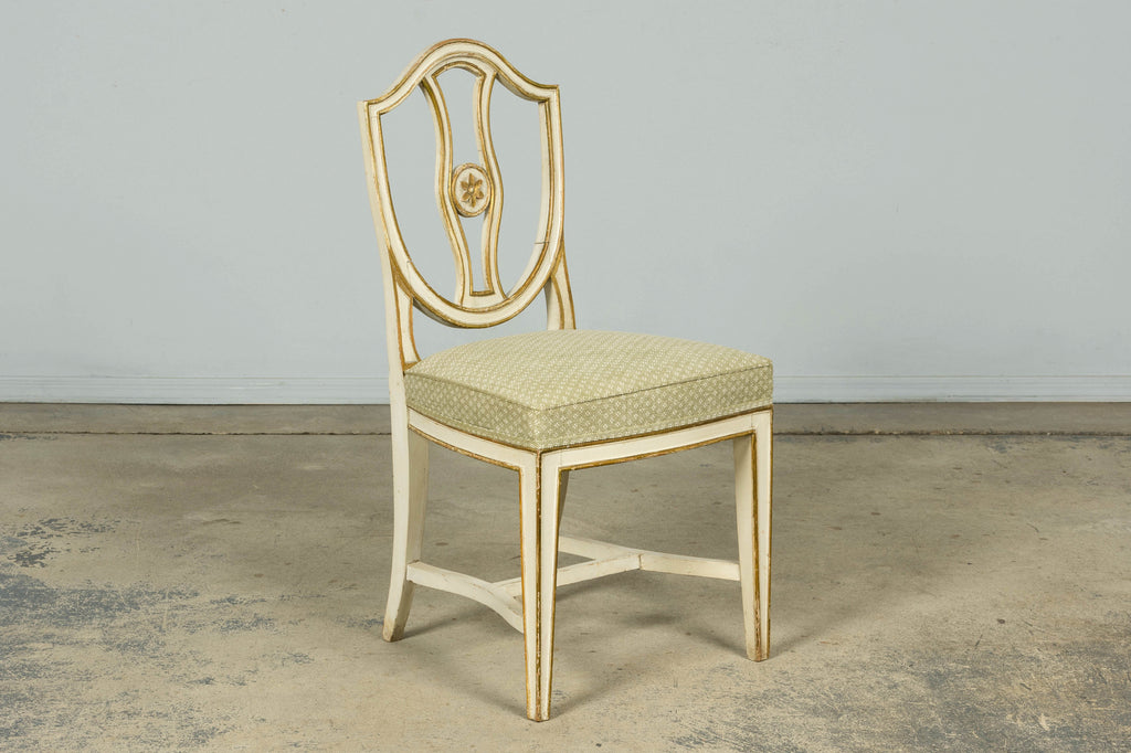 Set of 8 Late 19th Century Gustavian Style Chairs in Olive Green Floral Fabric